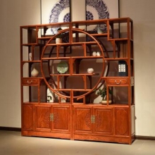 質(zhì)木匠紅木家具緬甸花梨學(xué)名大果紫檀實木書架博古架多寶額置物架儲物架古董架團圓博古架 【團圓博古架】
